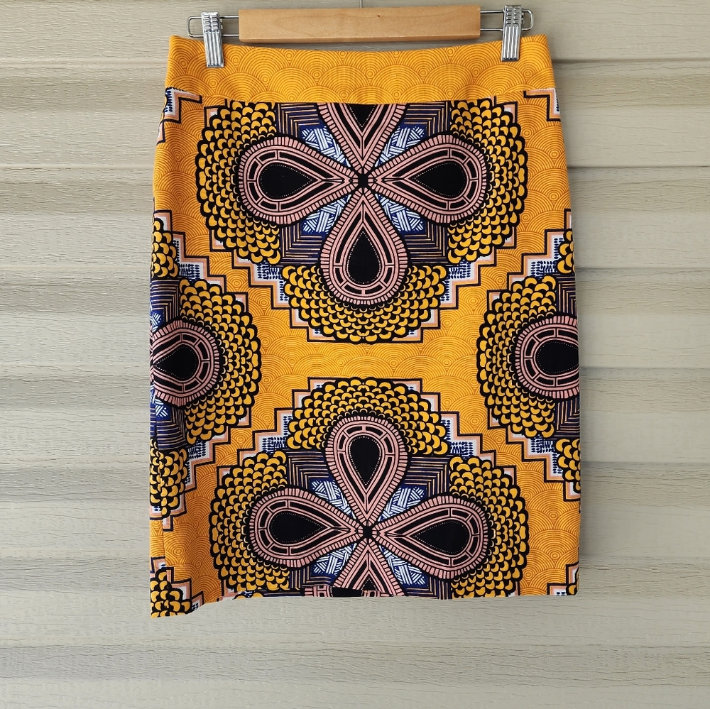 Anthropologie Maeve clementine pencil skirt mustard printed size 4